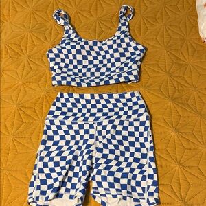 Blue and White Checkered Activewear Set
